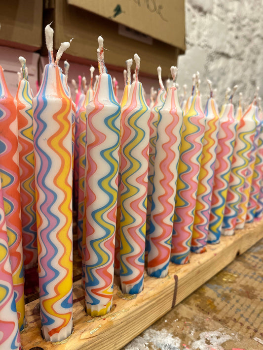 Rainbow Marble Taper zigzag candle