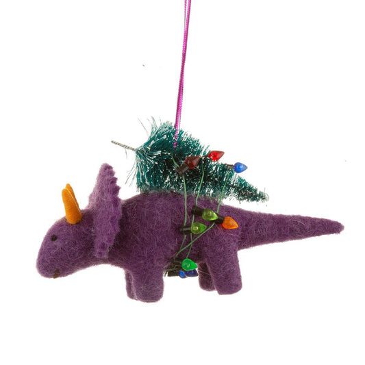 Dinosaur with Christmas Tree Felt Hanging Decoration