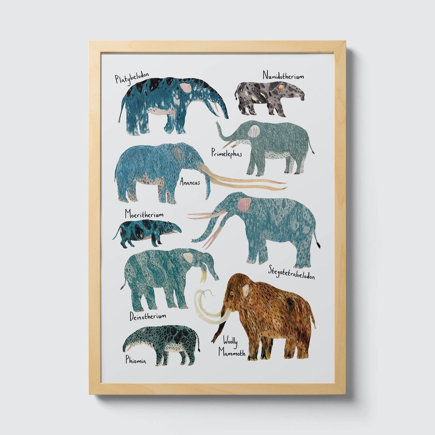 Prehistoric Elephants Art Print: A3 / With Names