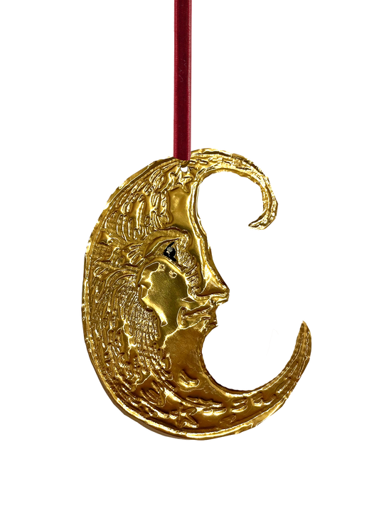 Tin Embossing Moon Ornament with Ribbon