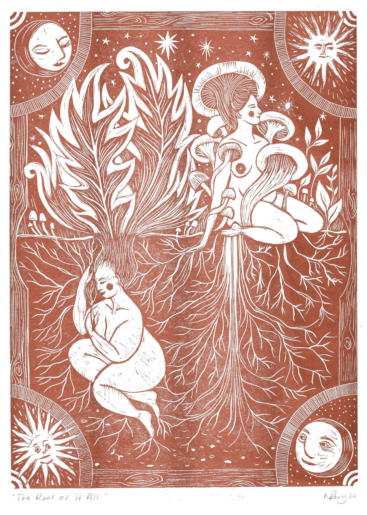 The Root of it All riso print, earthy, folklore, mushrooms