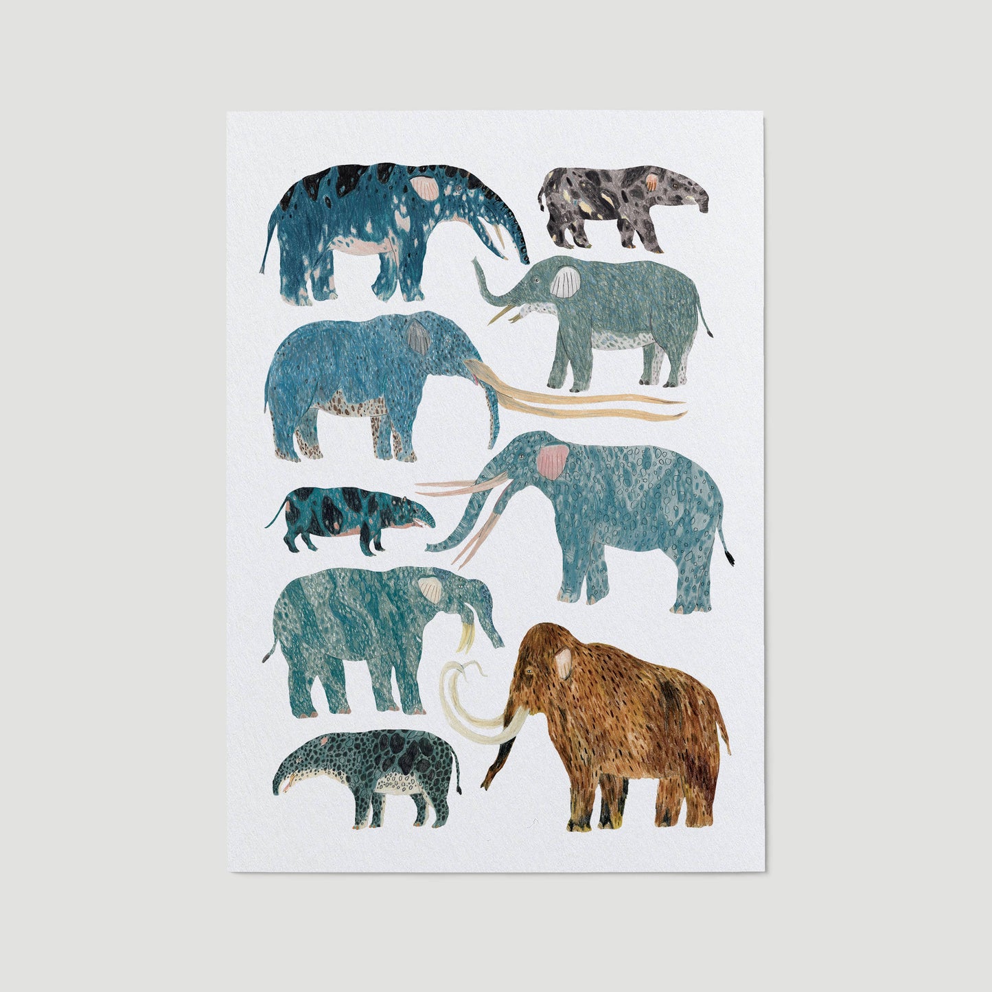 Prehistoric Elephants Art Print: A3 / With Names