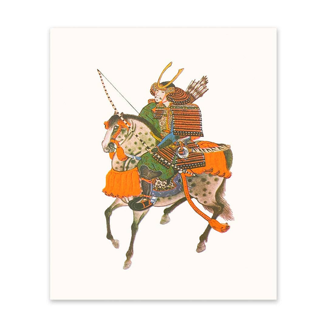 Japanese Warrior on Horseback Riso Print (12x10)(10993)