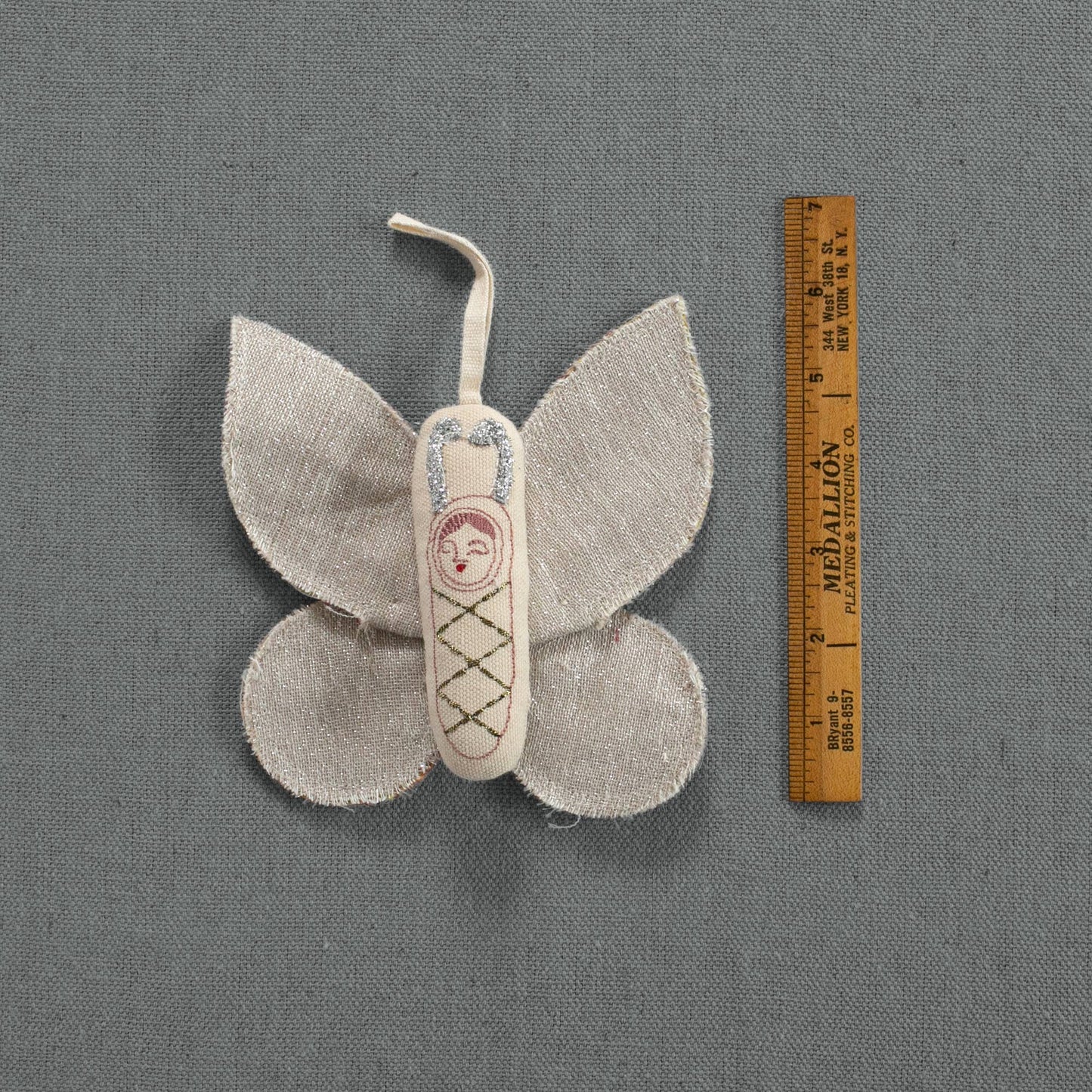 Sleepy Moth - Cotton Filled Ornament, Kantha Wings