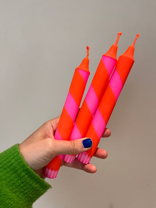 Neon Pink and Orange Halter Skelter candle