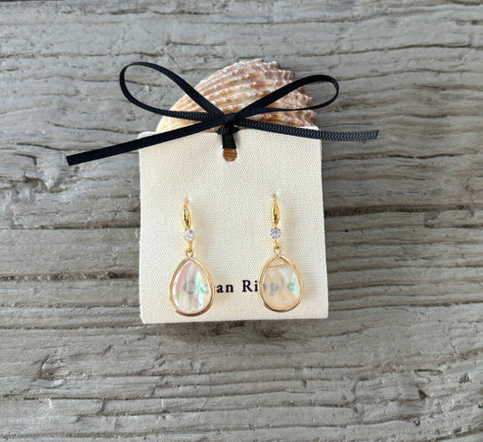 14ct Gold Plated Mother Of Pearl Drop Earrings