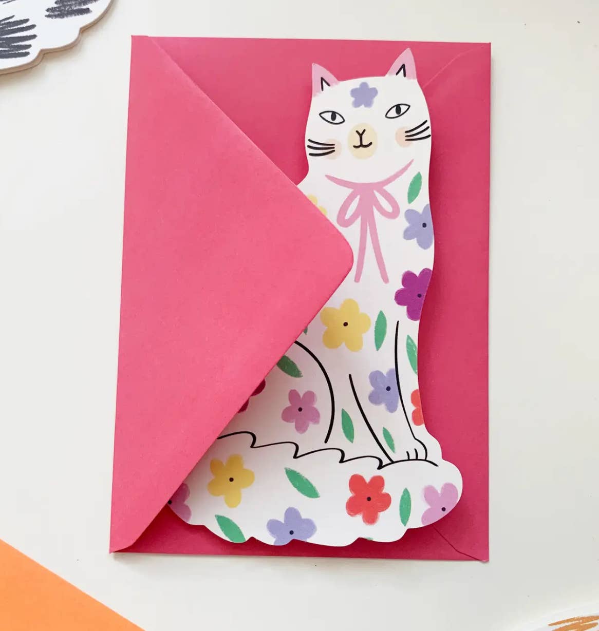 Sitting Kitty Floral Mother’s Day Cat Greeting Card : Mother’s Day Floral