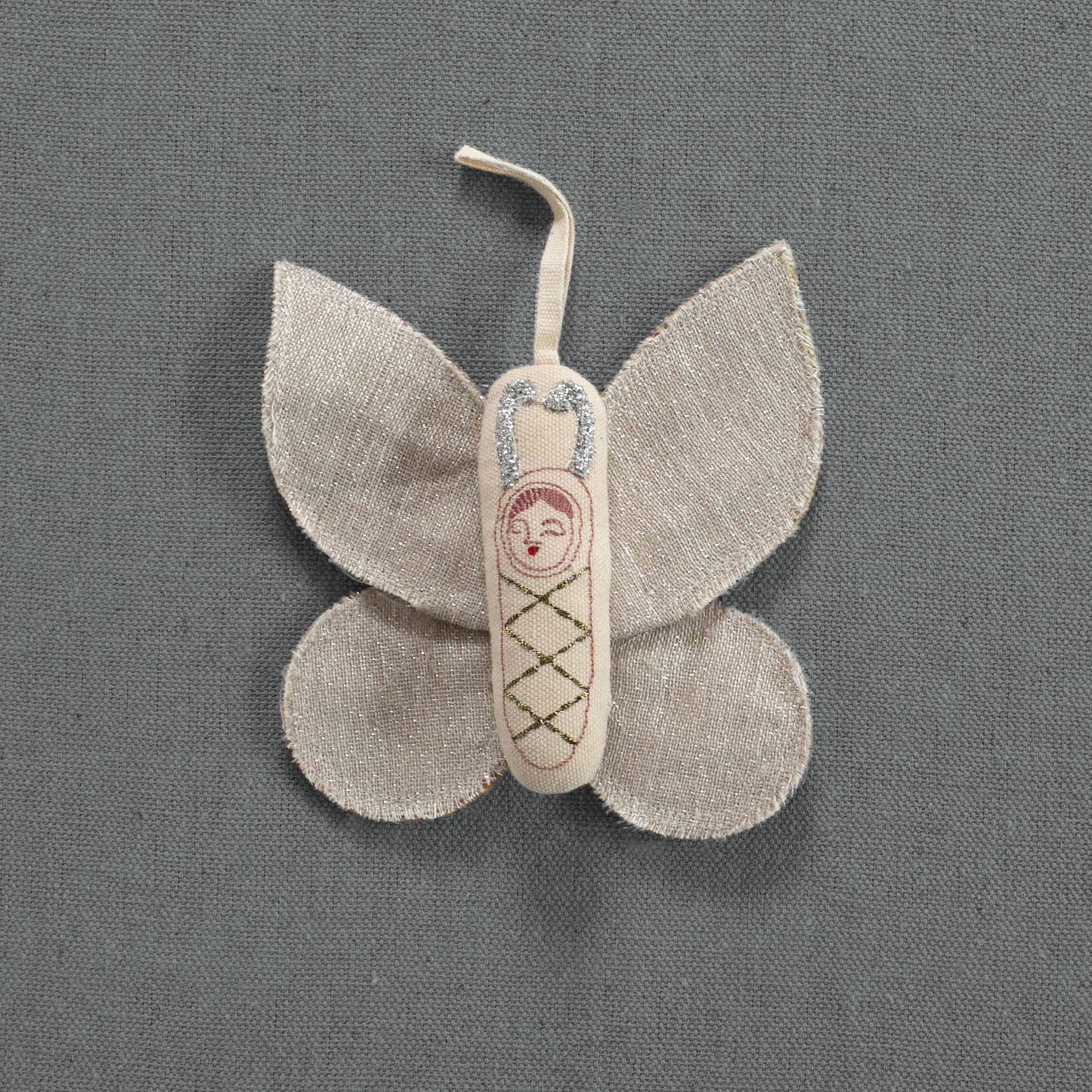 Sleepy Moth - Cotton Filled Ornament, Kantha Wings