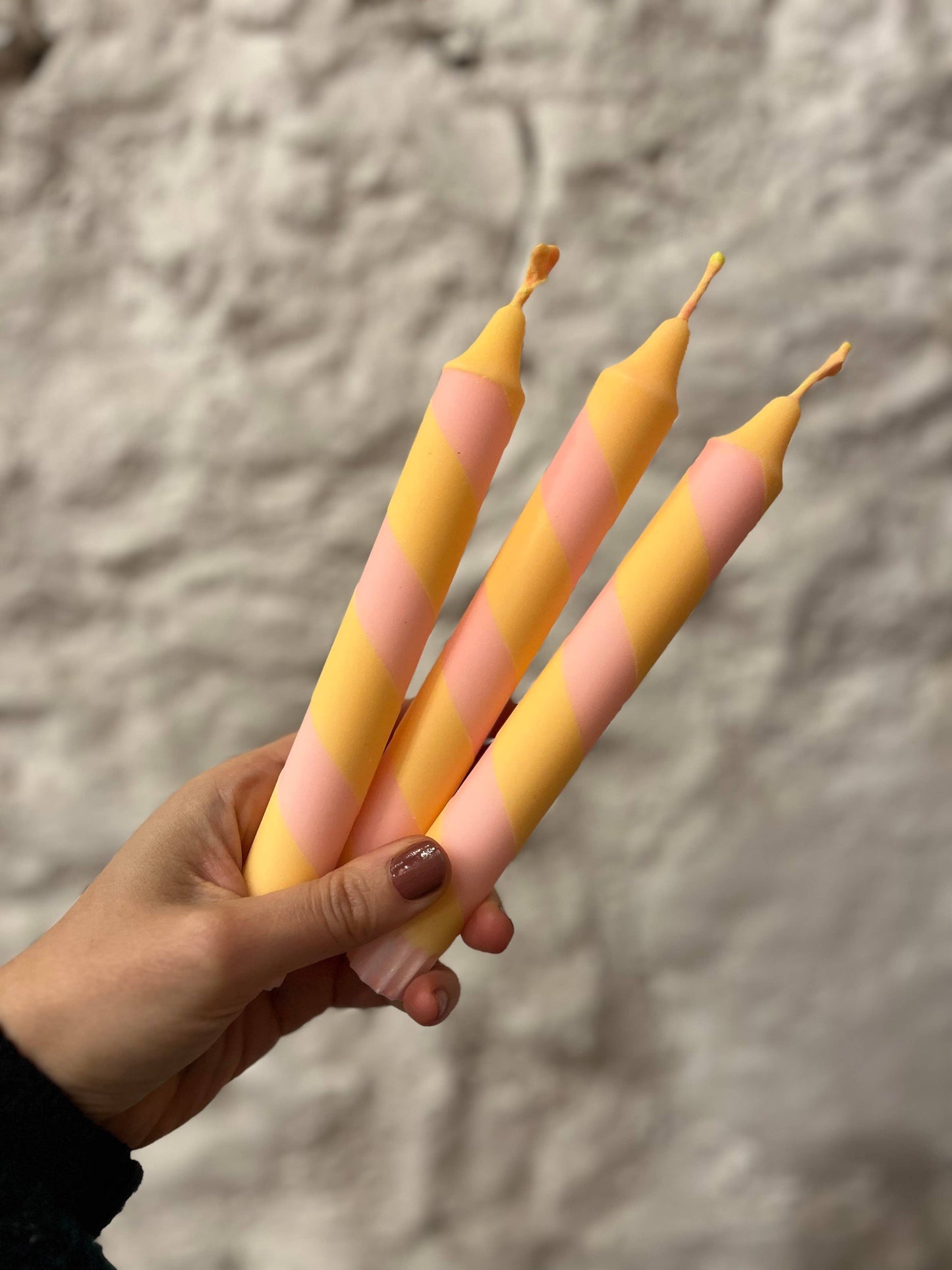 Peach & Yellow bubble-gum Helter Skelter taper Candle