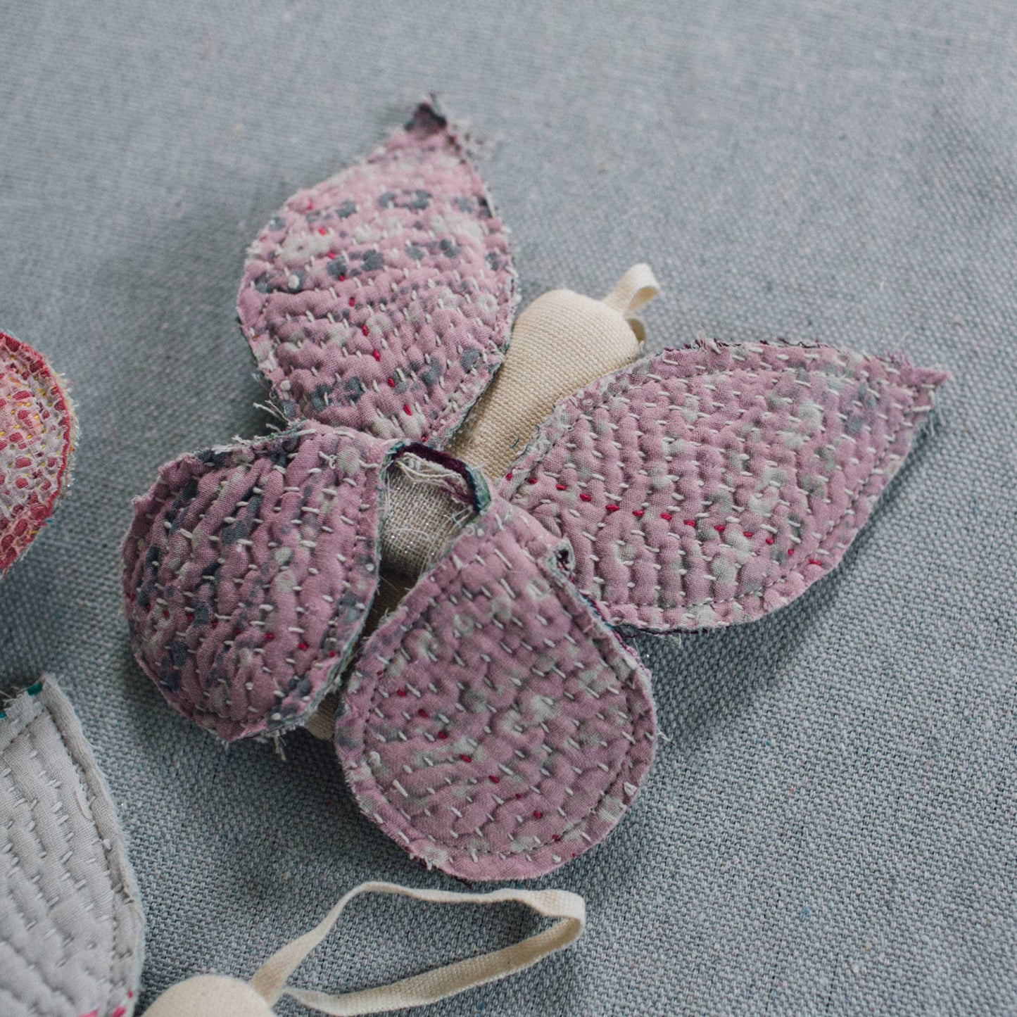 Sleepy Moth - Cotton Filled Ornament, Kantha Wings