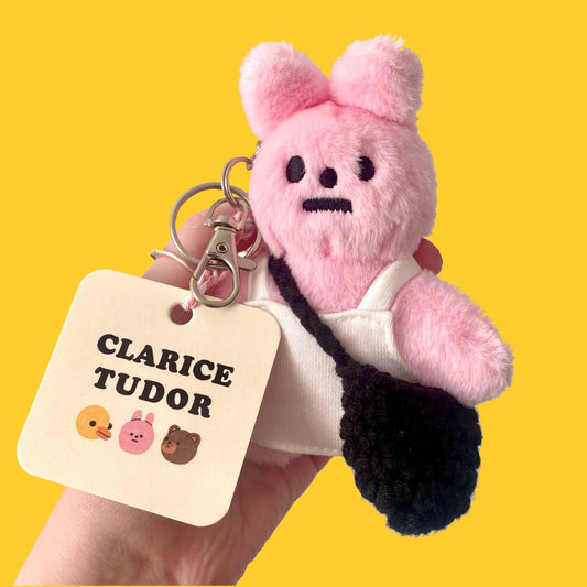 Pink Rabbit Plushie Keyring: Black Bag