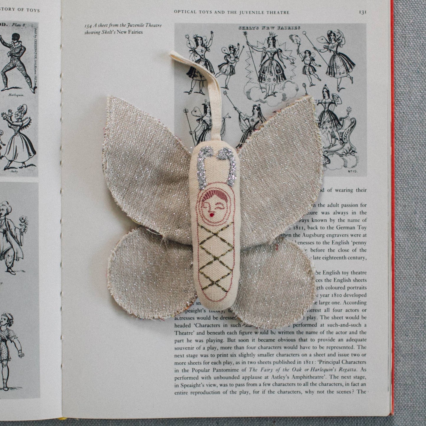 Sleepy Moth - Cotton Filled Ornament, Kantha Wings