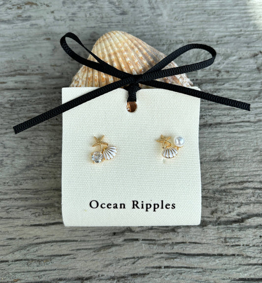 14ct Gold Plated Mismatch Starfish Shell Earrings