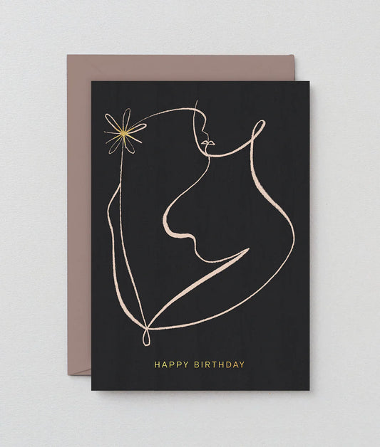 Happy Birthday Minimalist Lady with Flower