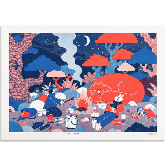 YUK FUN Cat Camp Riso Art Print