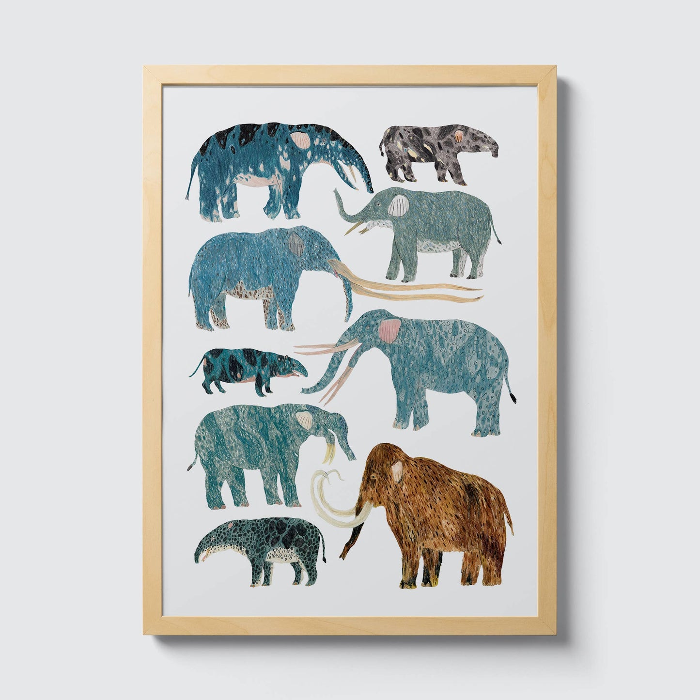 Prehistoric Elephants Art Print: A3 / With Names