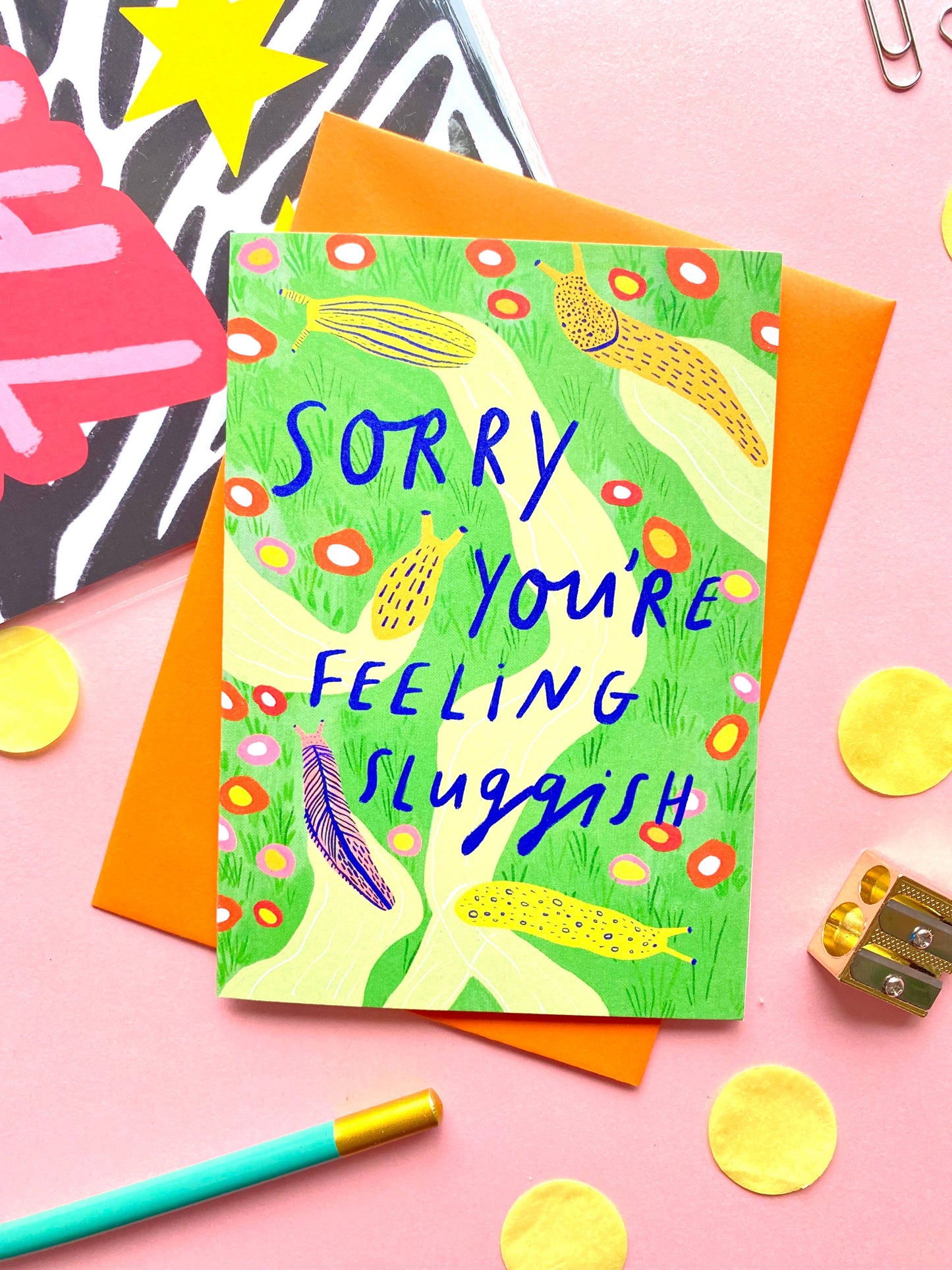 Sorry You're Feeling Sluggish Funny Get Well Soon Greetings Card