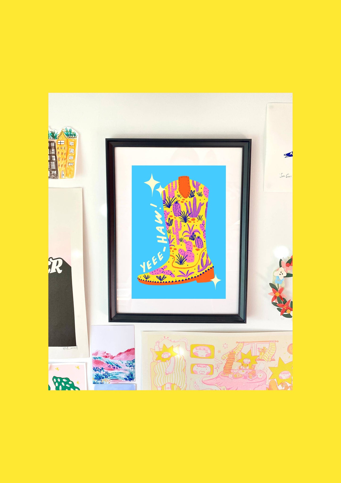 Colourful Patterned Cowboy Boot Art Print: A3