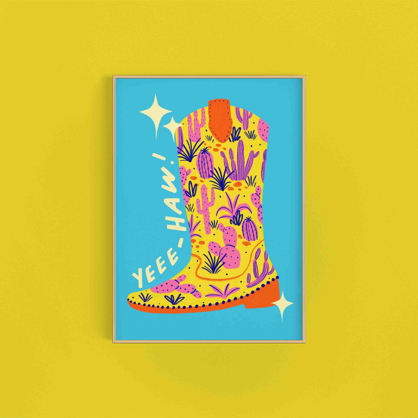 Colourful Patterned Cowboy Boot Art Print: A3