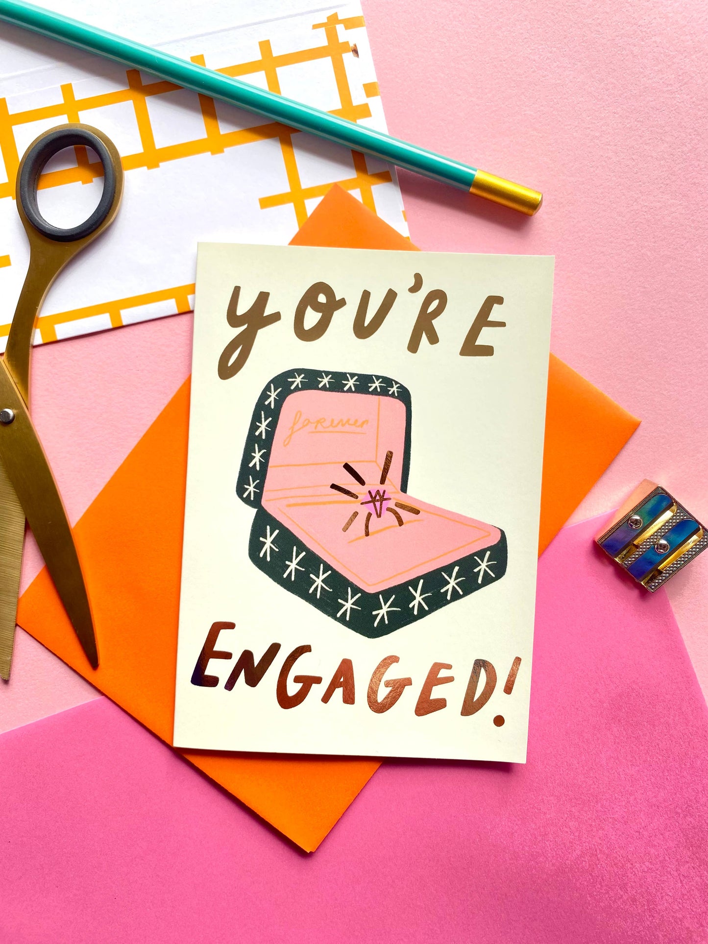 You're Engaged Congratulations Couple Gold Greetings Card