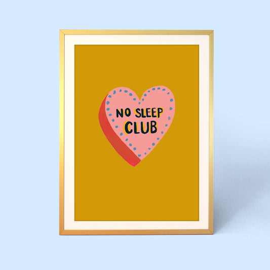 No Sleep Club A4 Heart Print: